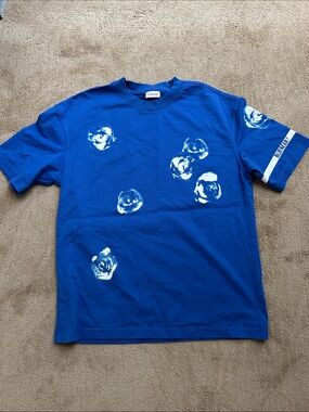 Burberry Royal Blue Cotton Tee with White Floral Accents